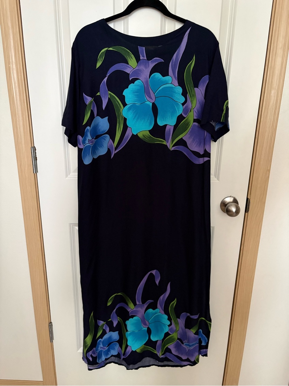 Navy Floral Maxi Dress with Teal & Purple Blooms